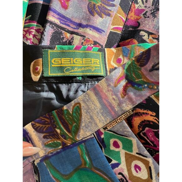 Geiger Rare Collections Pleated Midi Skirt Unique Colorful Bird Print Medium JL - Picture 6 of 7